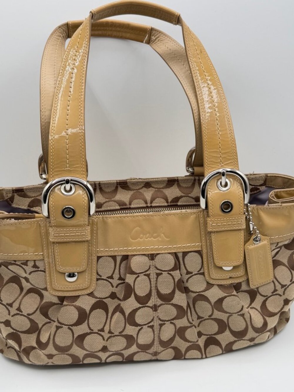Coach LARGE F13742 Beige Soho Y2K Signature C Canvas w/Patent Leather Trim Hobo